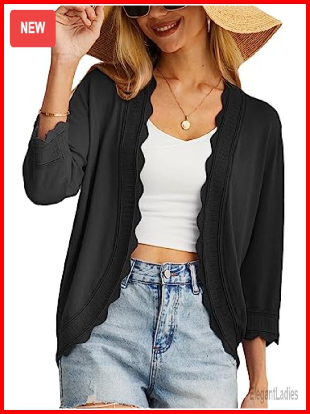 3/4 Sleeve Lightweight Open-Front Cropped Cardigan Shrug Sweater